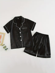 Boys 2pcs Pajamas Top & Shorts Set Solid Button Front Homewear PJ Kids