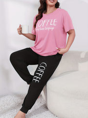 Casual Loungewear Set Women's Plus Letter Print Tee & Joggers