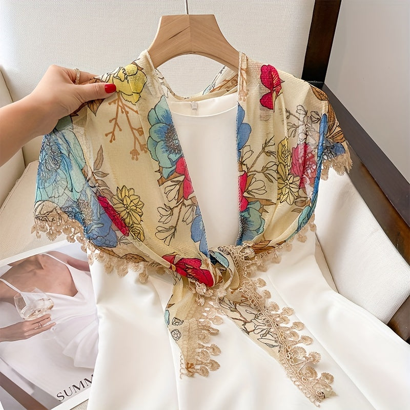 Lace Triangle Shawl Thin Fringed Scarf Sunscreen Casual Wrap