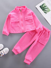 Girls' Casual Solid Cotton Sports Suit