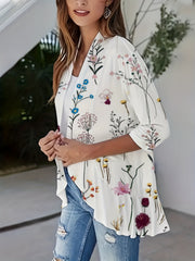 Floral Print Open Front Ruffle Cardigan 3/4 Sleeve Casual Cardigan