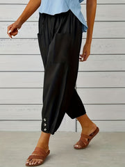Drawstring Patched Pockets Casual Pants for Women
