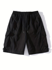Men's Elastic Waist Cargo Shorts with Pockets for Summer