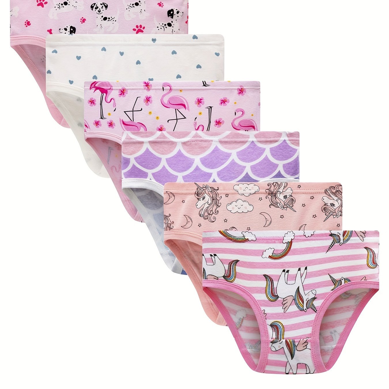 6pcs Girls' Stretchy Comfy Cotton Panties Big Girl Cartoon Underpants
