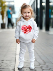 Girls Heart Pattern Hooded Sweatshirt Top Sweatpants Set