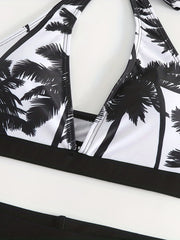 Coconut Tree Print Halter 2 Piece Bikini Set