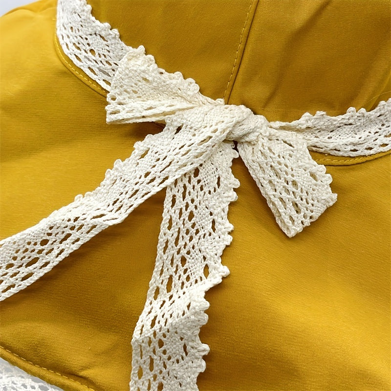 Bowknot Lace Decor Bucket Hat Wide Brim Sun Hat for Travel Beach