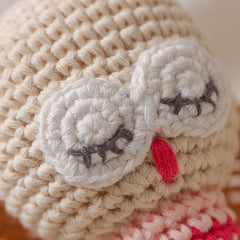 Crochet Owl Plush Toy w/ Red Accents Soft Knit Animal Keychain Nursery Decor