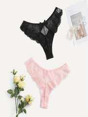 2 Pack Plus Size Sexy Panties Set Floral Lace Cut Out Bow Knot Briefs