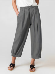 Solid Cropped Wide Leg Pants Casual Loose Pants