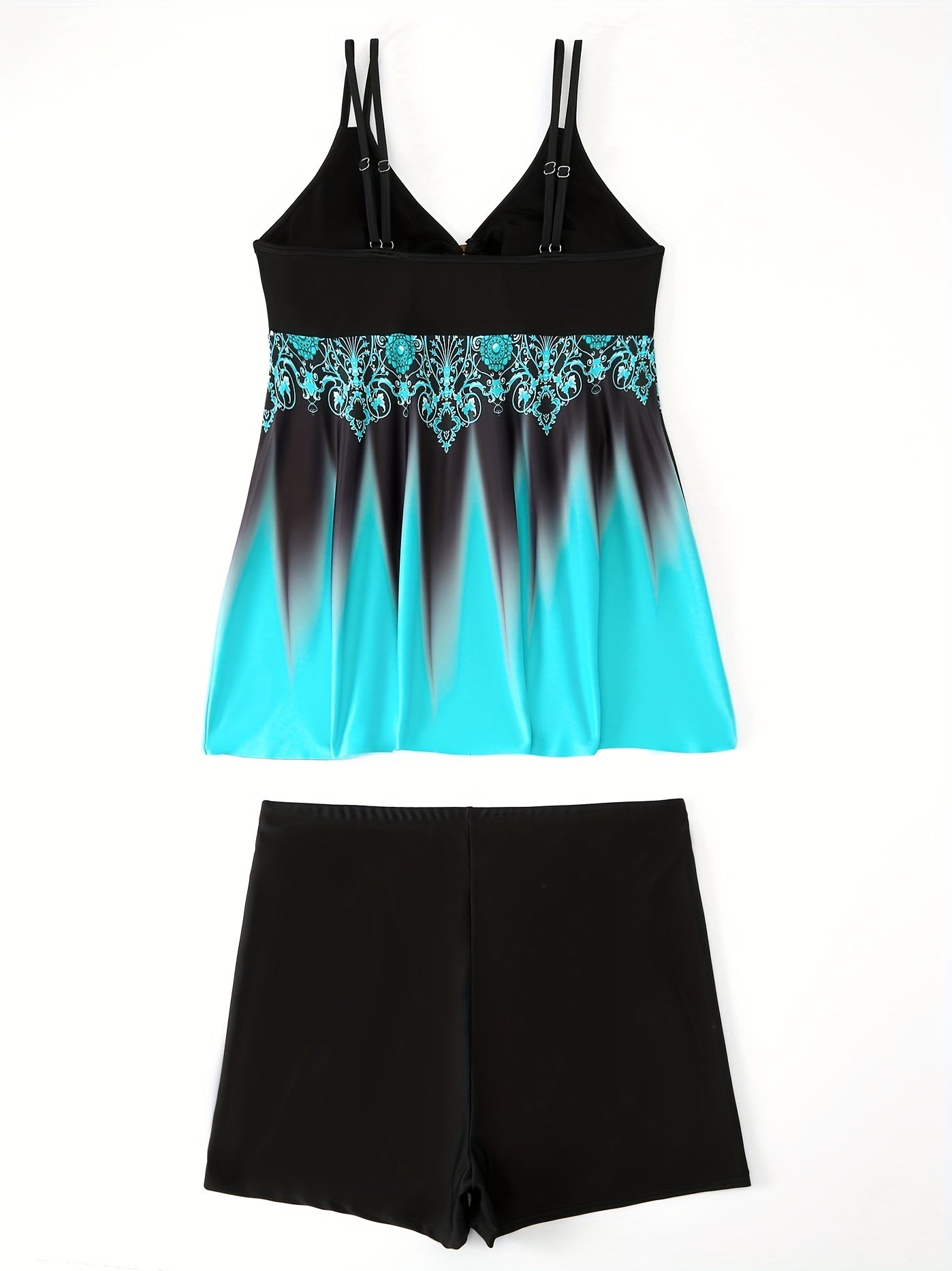 Colorblock Floral Print Tankini Set