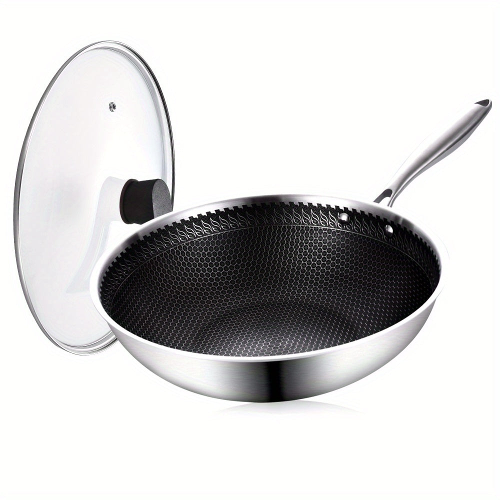 32cm Stainless Steel Wok with Honeycomb Coating