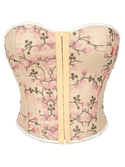 Floral Embroidery Strapless Corset Tummy Control Slimmer Top