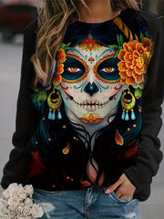 Halloween Figure Print Sweatshirt Women's Clothing
