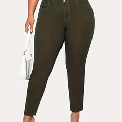 Plus Solid Button Fly High Rise Skinny Jeans