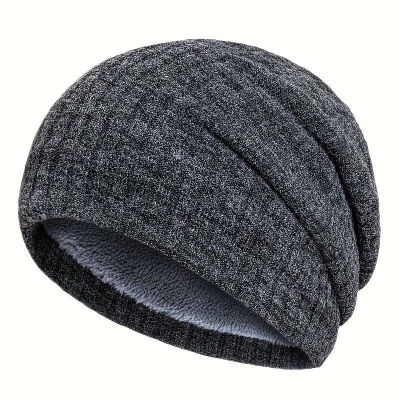 Outdoor Plus Velvet Knitted Hat Winter Solid Striped Warm Ear Protection