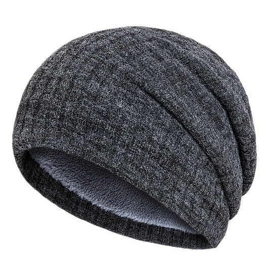 Outdoor Plus Velvet Knitted Hat Winter Solid Striped Warm Ear Protection