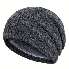 Outdoor Plus Velvet Knitted Hat Winter Solid Striped Warm Ear Protection