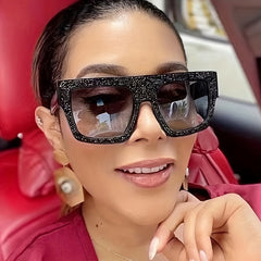 Sparkling Gradient UV400 Oversized Square Sunglasses for Party Beach Club