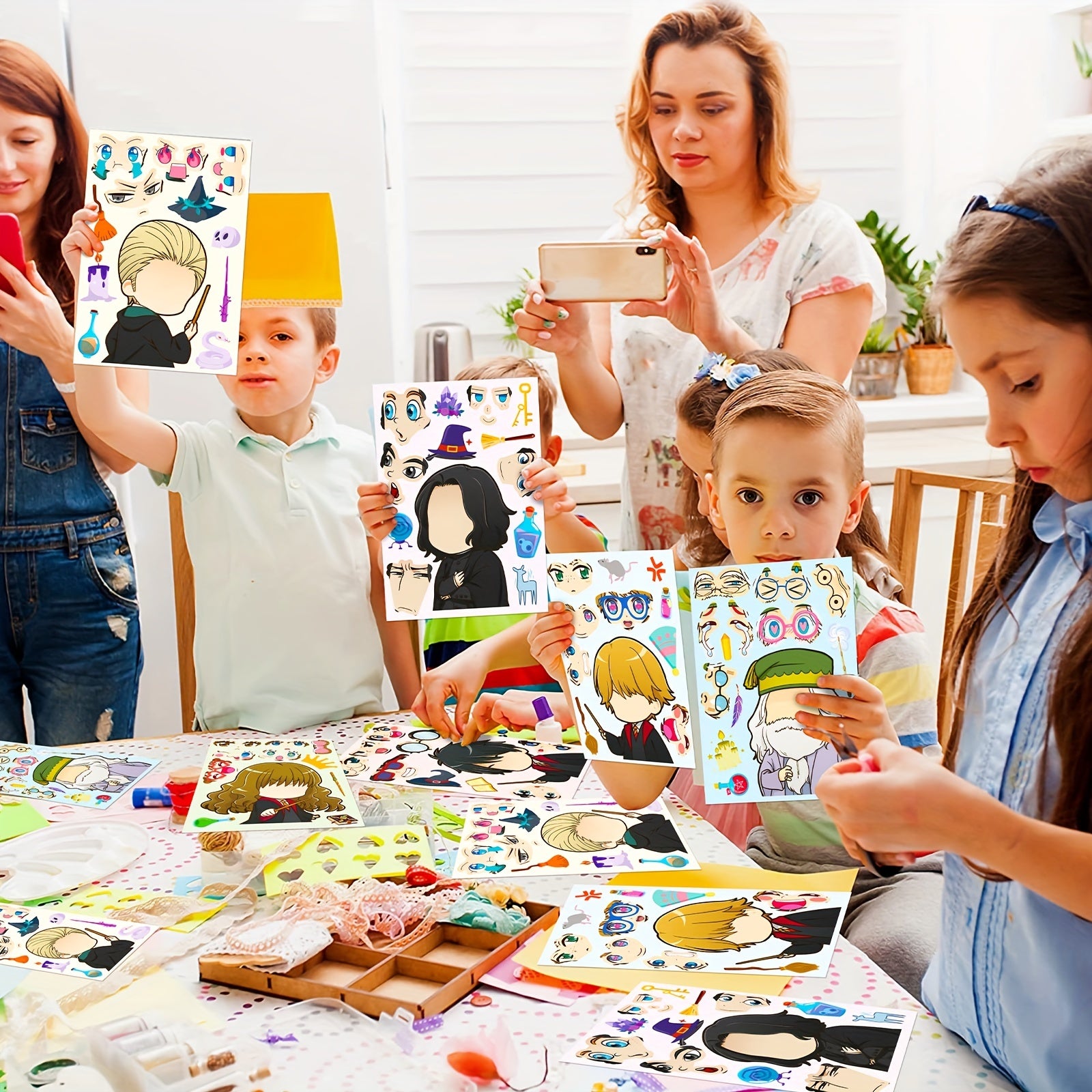 6pcs Make A Face DIY Puzzle Stickers Graffiti Puzzle Cartoon Stickers
