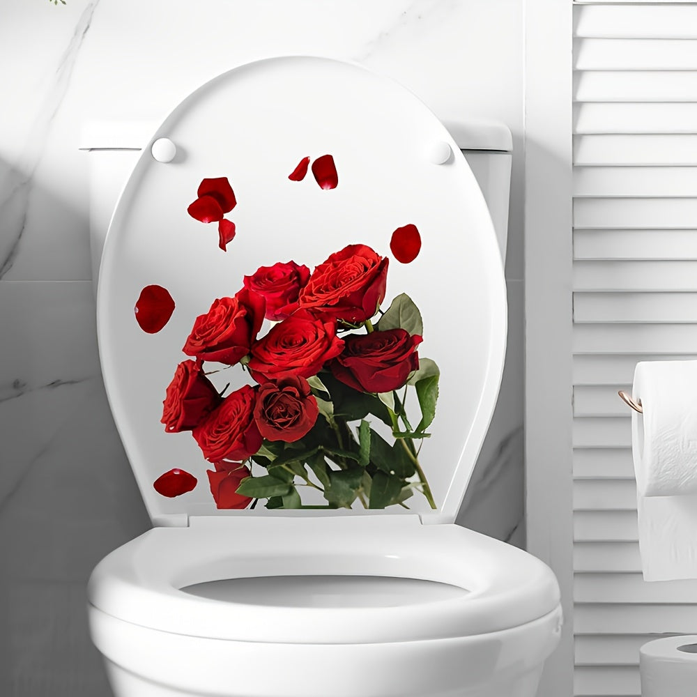 Red Rose Toilet Self Adhesive Bathroom Home Decor