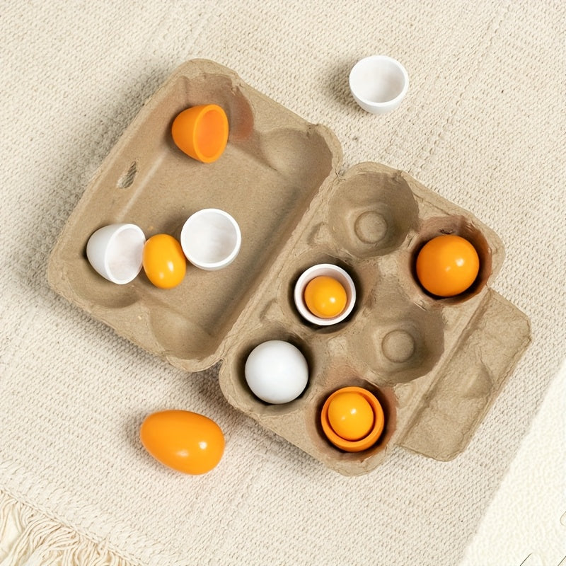 6pcs Wooden Egg Toys Set for Children Play Kitchen Pretend Food