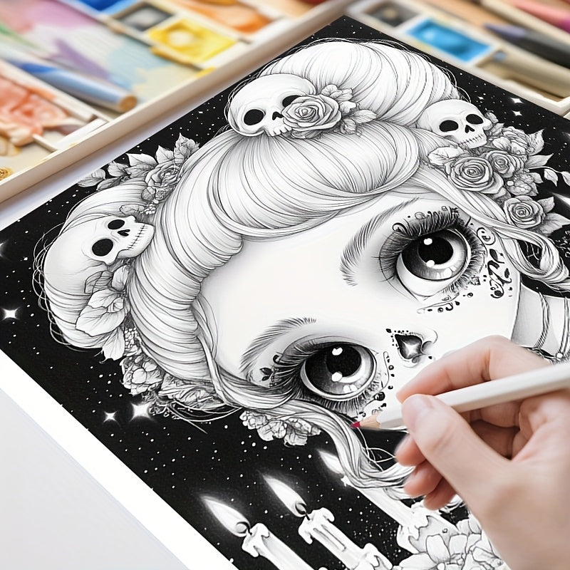 Adult Coloring Book Flower Bone Girl Coloring Book 20 Pages