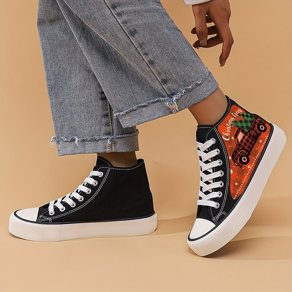 Christmas Truck Lightweight High Top Canvas Sneakers