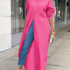 Solid Button-Up Maxi Shirt Dress
