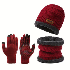 3pcs Winter Thicken Knitted Hat Plush Warm Scarf Non slip Gloves