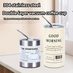 Insulated Vacuum Flask with Straw Stainless Steel Thermal Bottle
