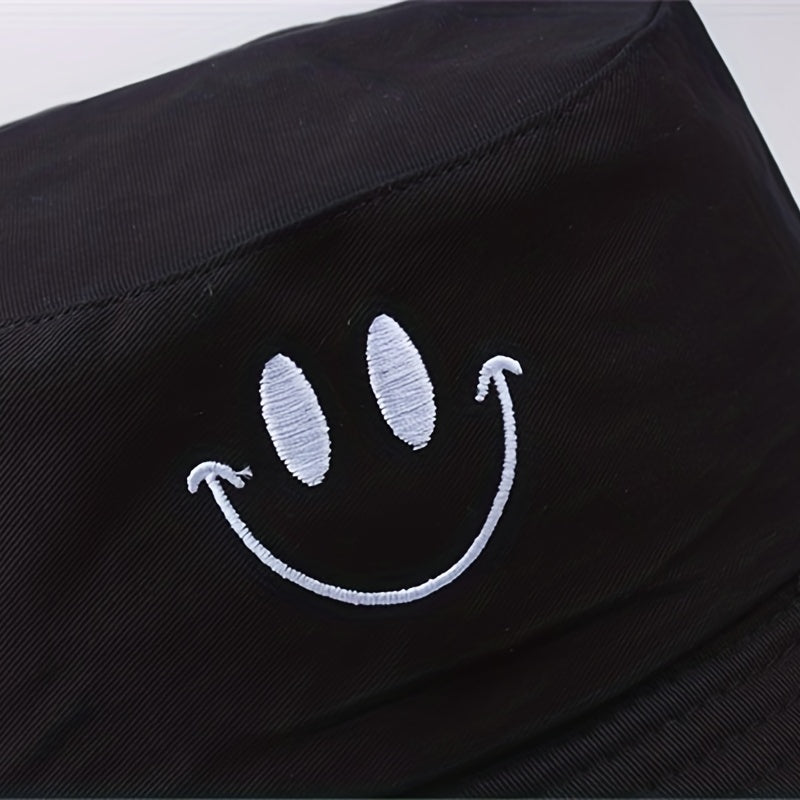 Happy Face Embroidery Bucket Hat Sun Protection Sunshade Hat