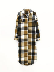 Plaid Print Long Length Shacket Jacket Casual Long Sleeve Collared