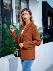 Solid Button Front Blazer Casual Long Sleeve Work Office Outerwear