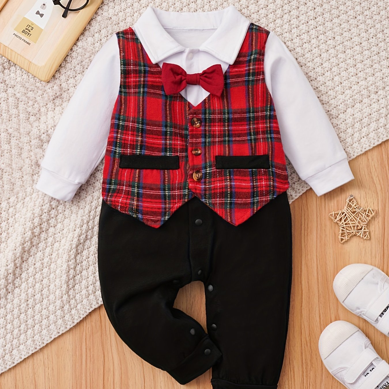 Plaid Pattern Baby Boys Onesie Rompers Soft Cotton Snap Bottom