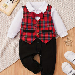 Plaid Pattern Baby Boys Onesie Rompers Soft Cotton Snap Bottom