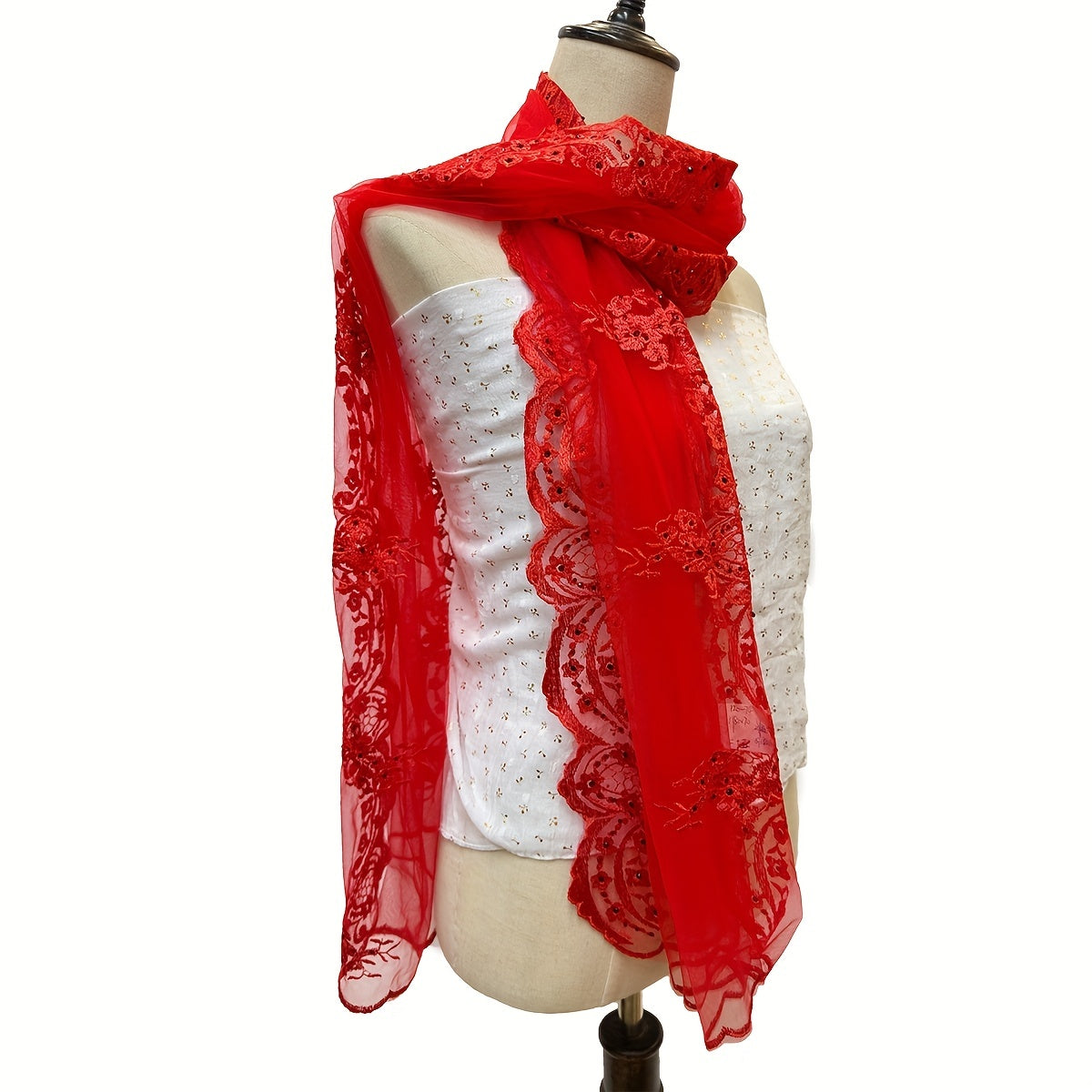 Floral Embroidery Shawl Large Cape for Wedding Bridal