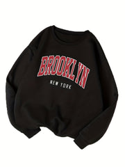 Letter Print Crew Neck Sweatshirt Fall Winter Women's Clothing