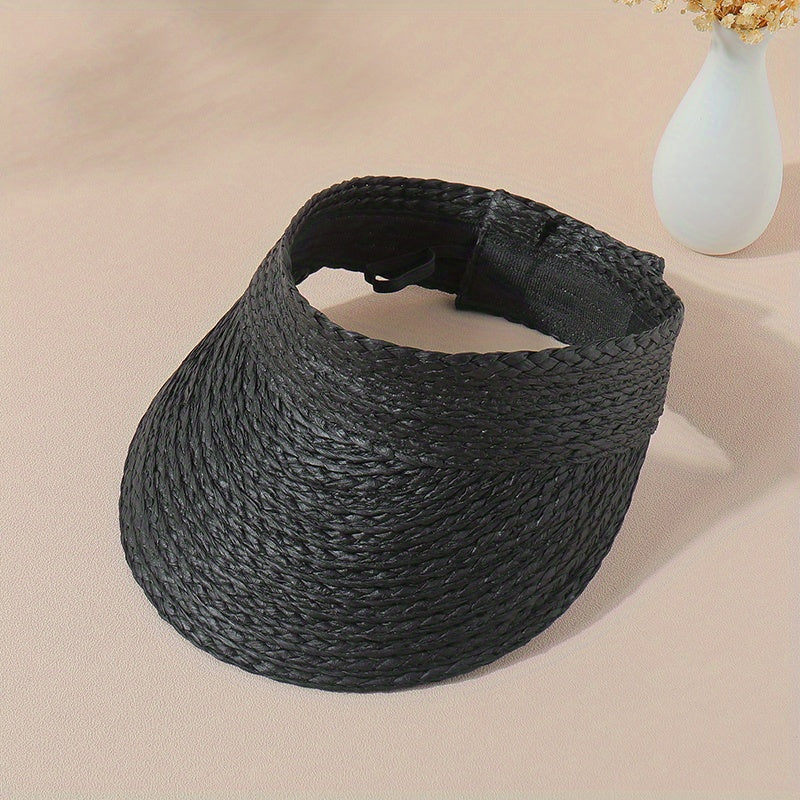 Solid Straw Visor Lightweight Sun Hat Women UV Protection Foldable Beach Hat
