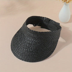 Solid Straw Visor Lightweight Sun Hat Women UV Protection Foldable Beach Hat