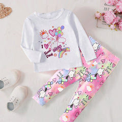 Rabbit Print Long Sleeve Sweatshirt Pants Set for Baby Girls