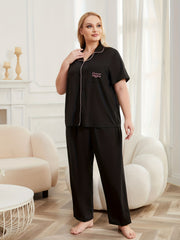 Women's Casual Pajama Set Short Sleeve Button Up Shirt & Pants