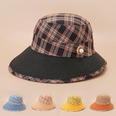 Plaid Sunshade Fisherman Hat Spring Autumn Retro Literary Outdoor Basin Hat