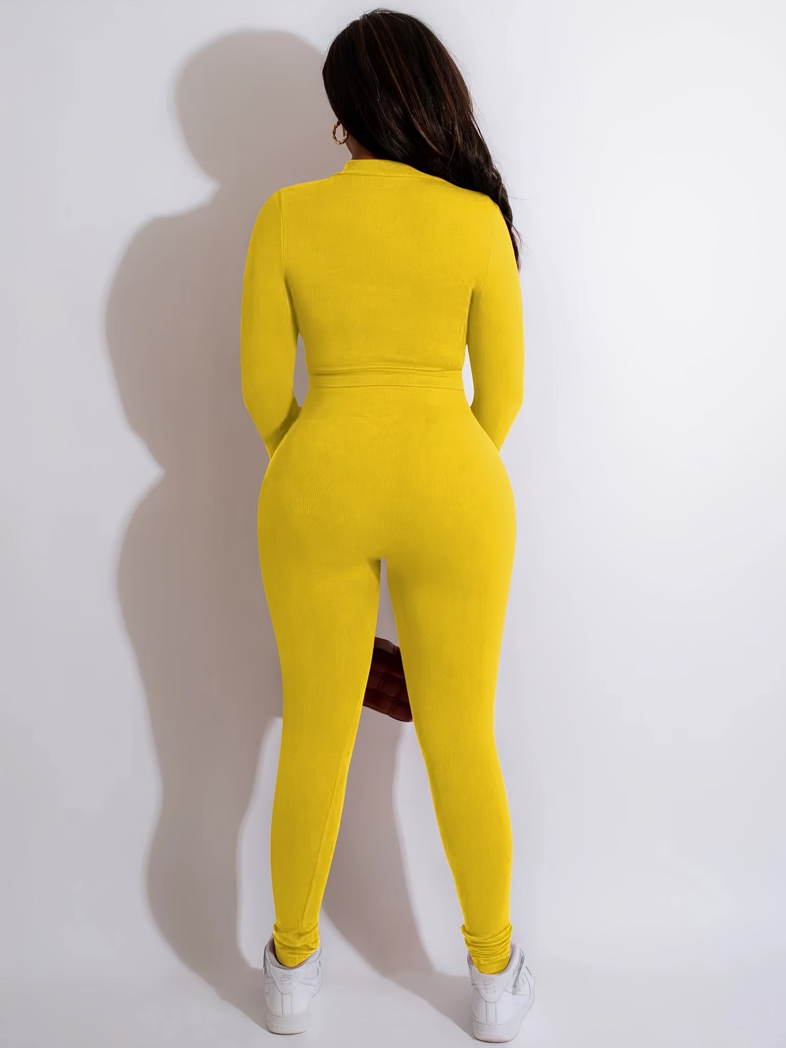 Casual Two-piece Set Zip Up Outerwear & High Waist Pants