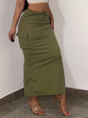 Y2K Cargo Skirt Drawstring Flap Pockets Split Skirt