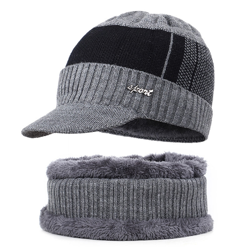 Men's Knitted Hat and Scarf Set for Autumn and Winter
