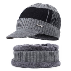 Men's Knitted Hat and Scarf Set for Autumn and Winter