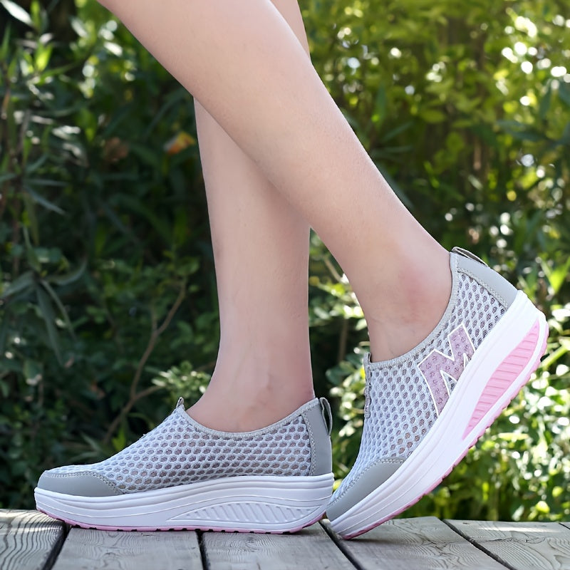 Women's M Pattern Slip-on Mesh Wedge Sneakers Lightweight Sporty Walking Shoes