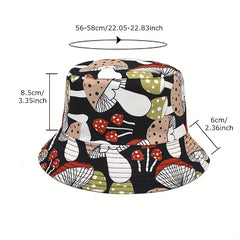 Cartoon Mushroom Bucket Hat Print Reversible Basin Hat