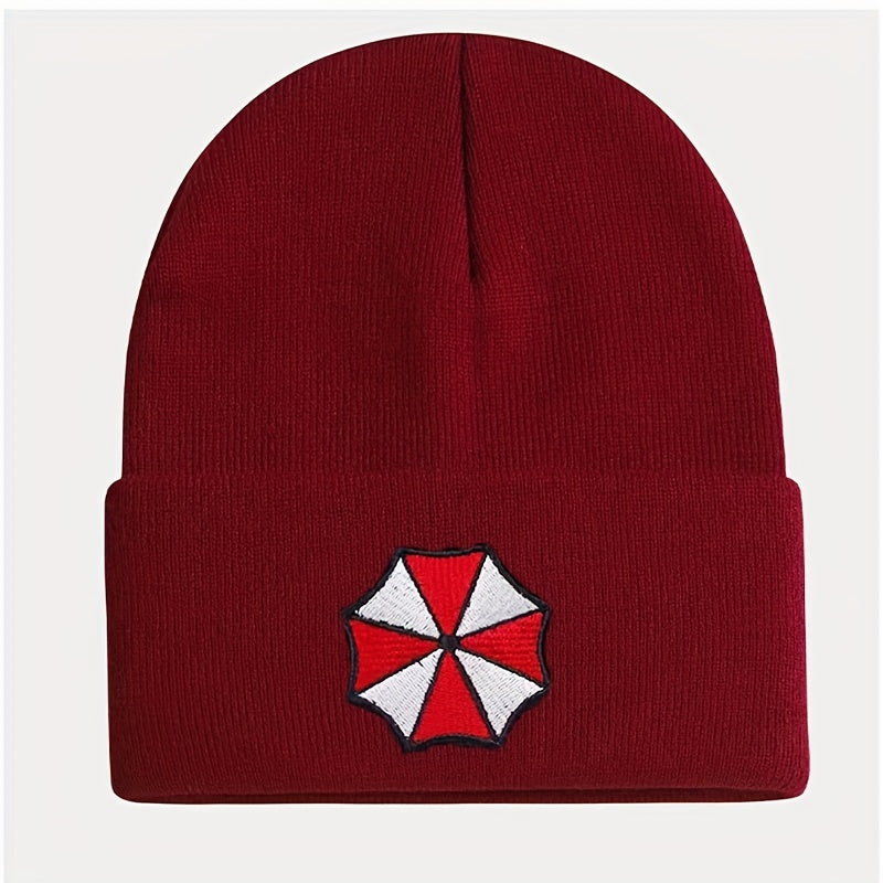 Protective Umbrella Embroidery Knit Hat for Winter